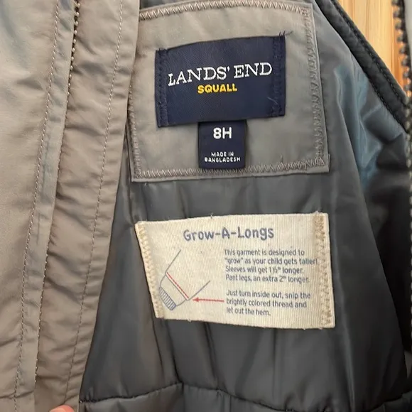 EUC Lands End Squall Waterproof Iron Knee Bib Overalls Snow Pants Gray 8 Husky