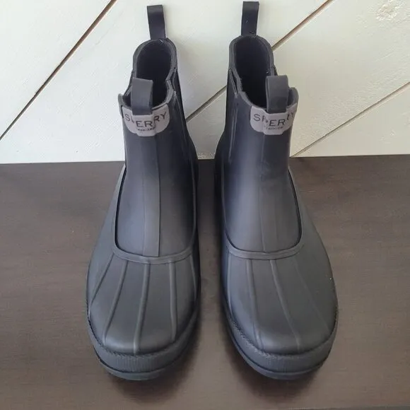 EUC  Sperry Men's 7.5 Cold Bay Chelsea Boot, Black Rubber Rain Boots