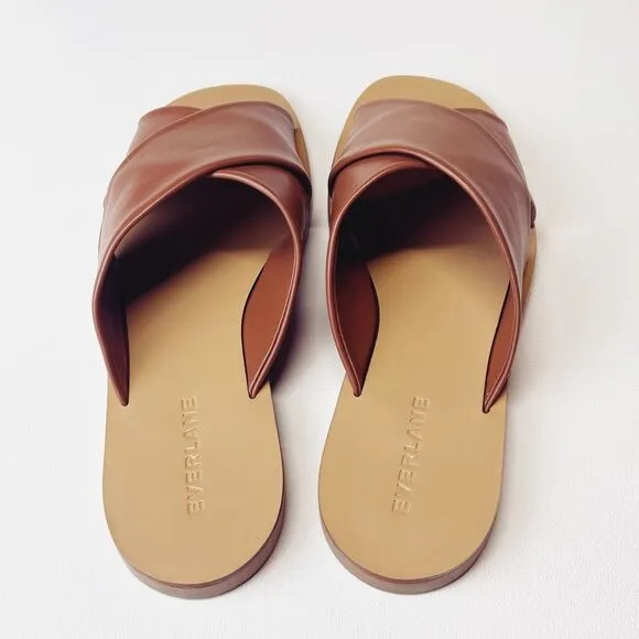 Everlane The Day Crossover Sandal Leather Slides in Sienna Brown Size 6 New