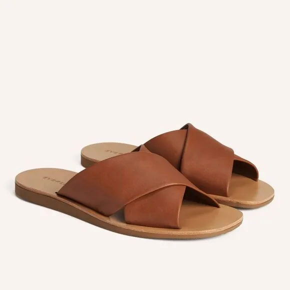 Everlane The Day Crossover Sandal Leather Slides in Sienna Brown Size 6 New