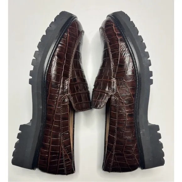 Everlane The Lug Loafer in Brown Crocodile Size 10.5 NWOB