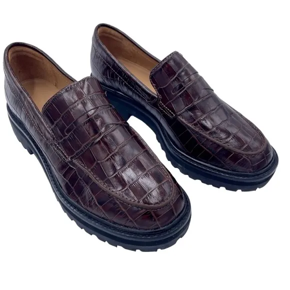 Everlane The Lug Loafer in Brown Crocodile Size 10.5 NWOB