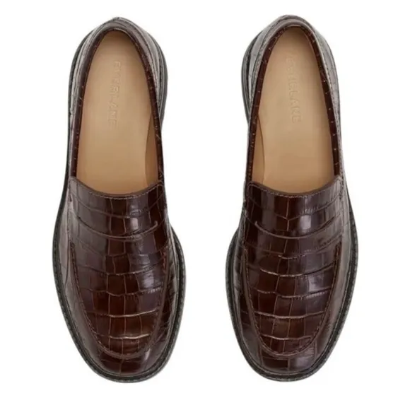 Everlane The Lug Loafer in Brown Crocodile Size 10.5 NWOB