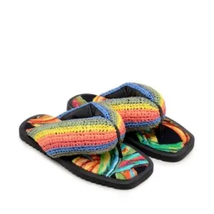 Farm Rio Black Pineapple Fluffy Crochet sandals women size 8