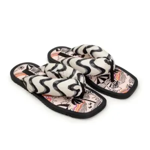 FARM RIO Puffy Scarf Flip Flop Black and White Patterned Sandals, 7