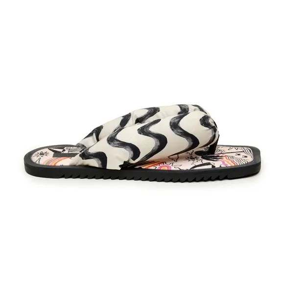 FARM RIO Puffy Scarf Flip Flop Black and White Patterned Sandals, 7