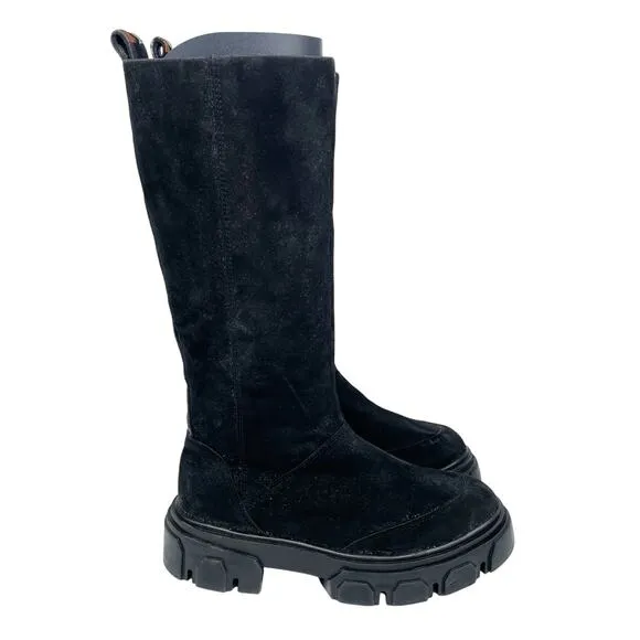 Farm Rio Women's Knee High Lug Sole Boots Black Suede Size 9