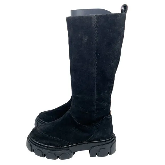 Farm Rio Women's Knee High Lug Sole Boots Black Suede Size 9