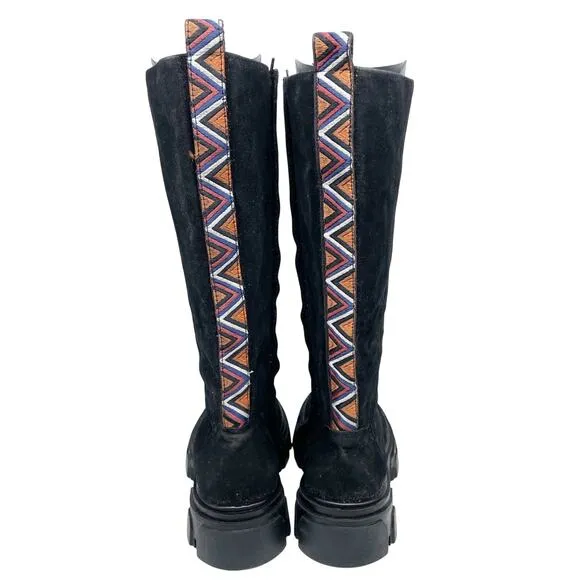 Farm Rio Women's Knee High Lug Sole Boots Black Suede Size 9