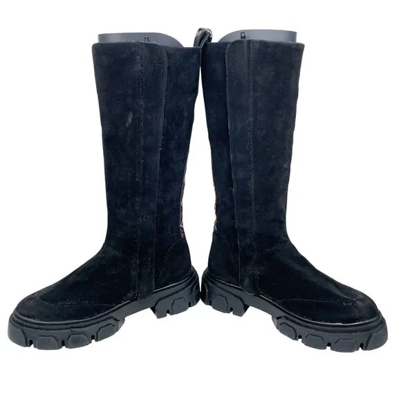 Farm Rio Women's Knee High Lug Sole Boots Black Suede Size 9