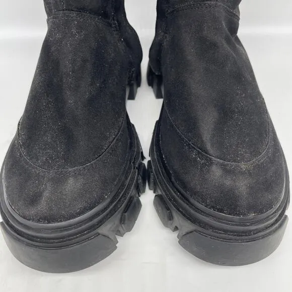 Farm Rio Women's Knee High Lug Sole Boots Black Suede Size 9