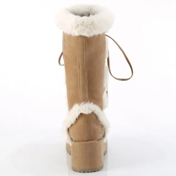 Faux Fur Trim Platform Lace Up Boots