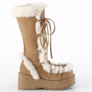 Faux Fur Trim Platform Lace Up Boots