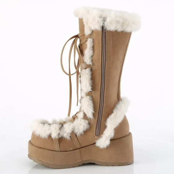 Faux Fur Trim Platform Lace Up Boots