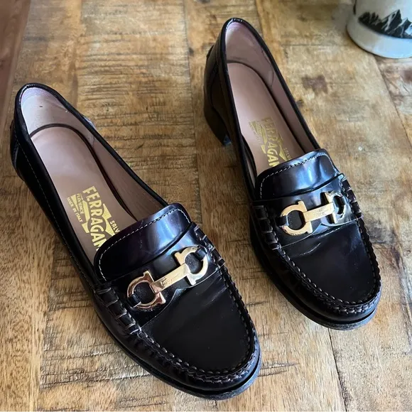 Ferragamo Casper Bordeaux Brown Leather Loafers Size 6 1B