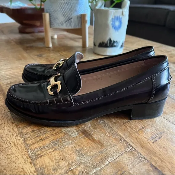 Ferragamo Casper Bordeaux Brown Leather Loafers Size 6 1B
