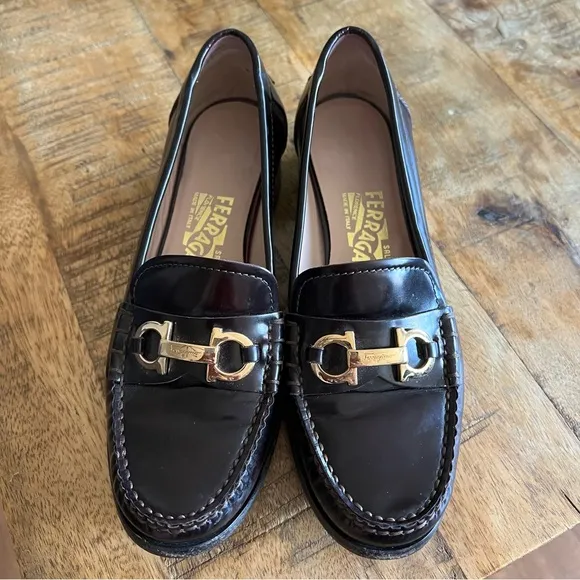 Ferragamo Casper Bordeaux Brown Leather Loafers Size 6 1B