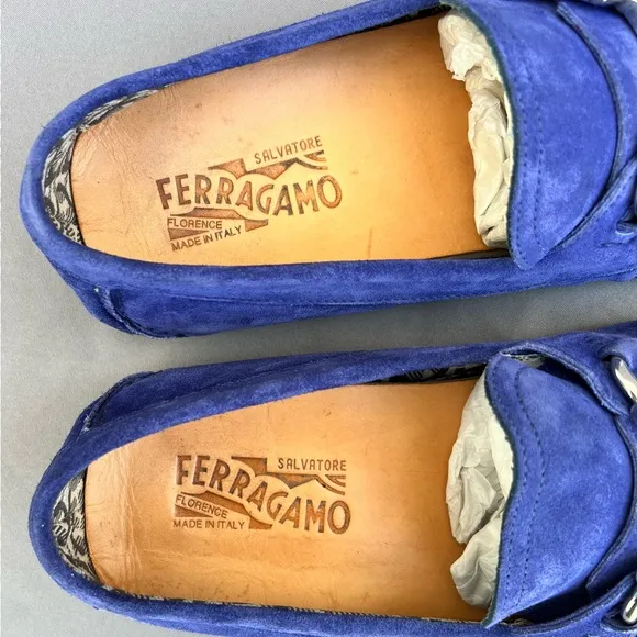 FERRAGAMO Parigi Ecoevolo Suede Bit Loafers Blue Men's Size 11 US