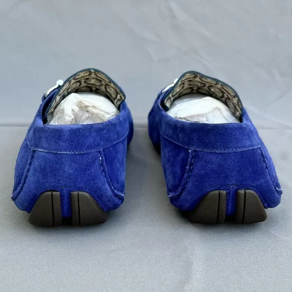 FERRAGAMO Parigi Ecoevolo Suede Bit Loafers Blue Men's Size 11 US