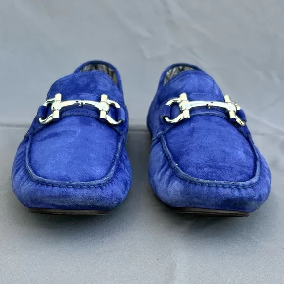 FERRAGAMO Parigi Ecoevolo Suede Bit Loafers Blue Men's Size 11 US