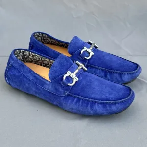 FERRAGAMO Parigi Ecoevolo Suede Bit Loafers Blue Men's Size 11 US