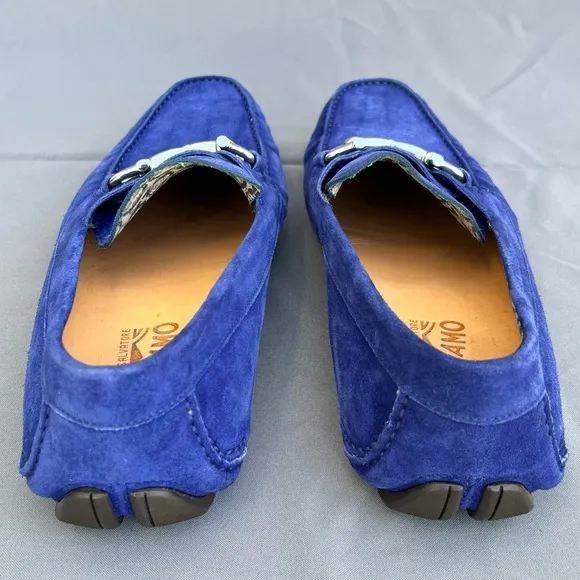 FERRAGAMO Parigi Ecoevolo Suede Bit Loafers Blue Men's Size 11 US