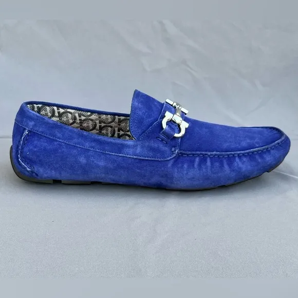 FERRAGAMO Parigi Ecoevolo Suede Bit Loafers Blue Men's Size 11 US