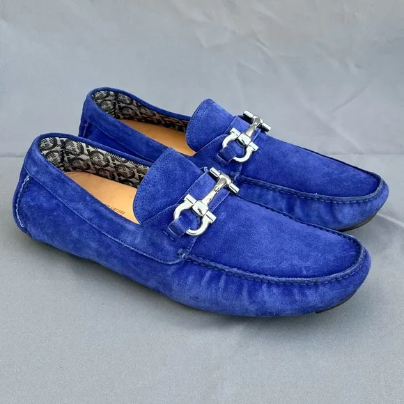FERRAGAMO Parigi Ecoevolo Suede Bit Loafers Blue Men's Size 11 US