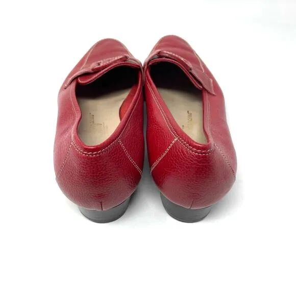 Ferragamo Red Loafers Slides Flats Leather Vintage 6.5