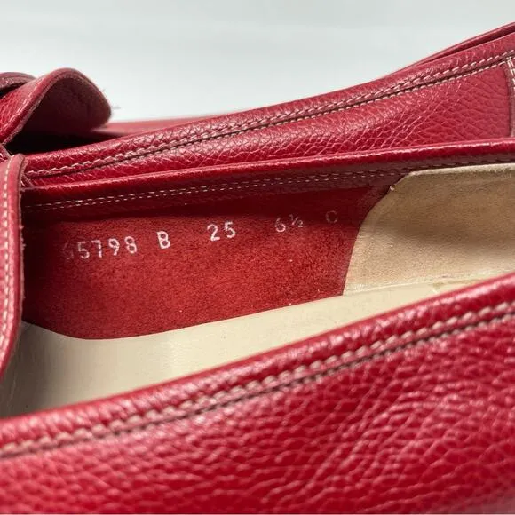 Ferragamo Red Loafers Slides Flats Leather Vintage 6.5