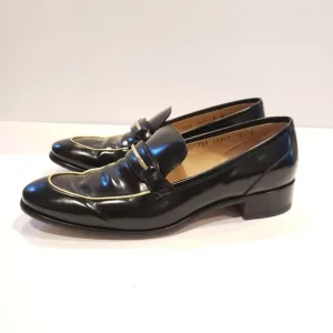 Ferragamo women's loafers flats black patent leather black gold size 8 c wide