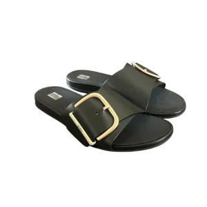 FitFlop Gracie Maxi Buckle Black Leather Comfort Slide Sandals NEW Size 7