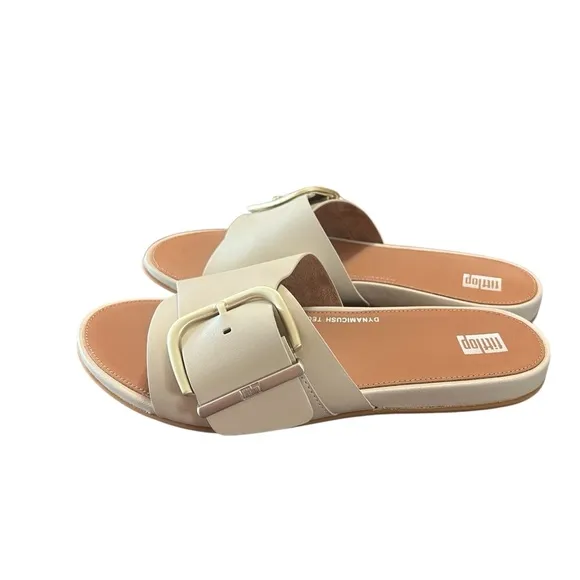 FitFlop Gracie Maxi Buckle Black Leather Comfort Slide Sandals NEW Size 8