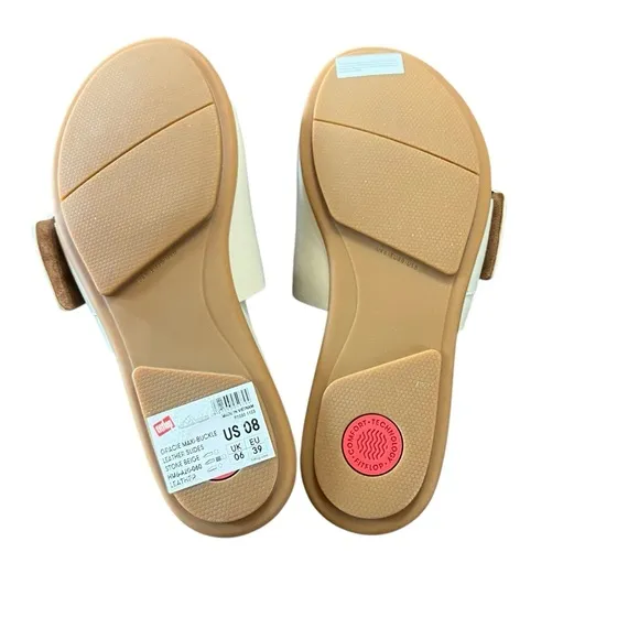 FitFlop Gracie Maxi Buckle Black Leather Comfort Slide Sandals NEW Size 8