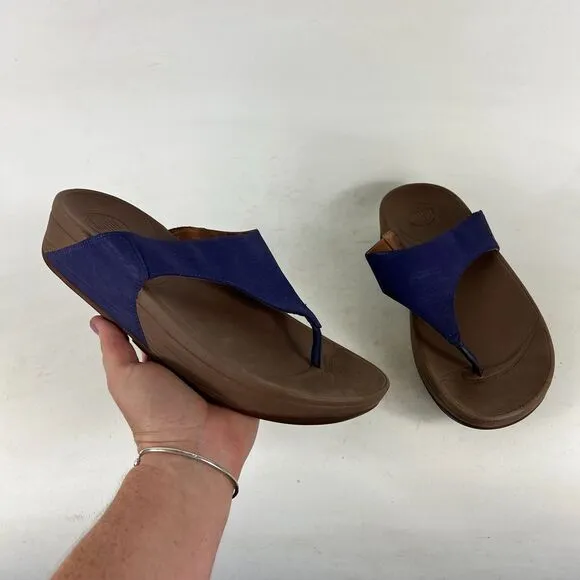 FitFlop Lulu Toe-Post Thong Women's 8 Blue Suede Slip-On Flip Flop Sandals