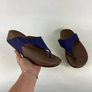 FitFlop Lulu Toe-Post Thong Women's 8 Blue Suede Slip-On Flip Flop Sandals
