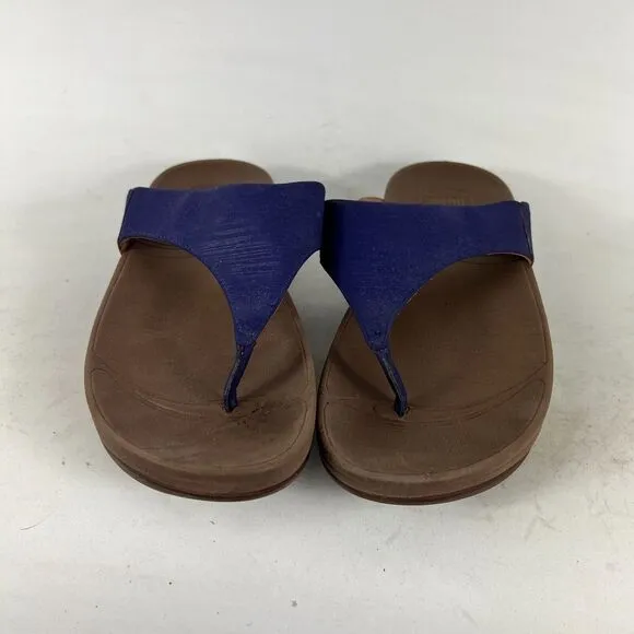 FitFlop Lulu Toe-Post Thong Women's 8 Blue Suede Slip-On Flip Flop Sandals