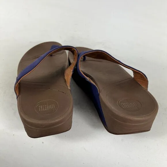 FitFlop Lulu Toe-Post Thong Women's 8 Blue Suede Slip-On Flip Flop Sandals