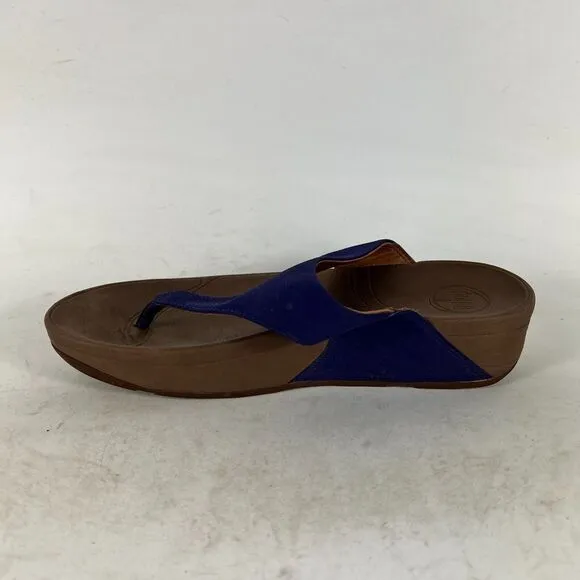FitFlop Lulu Toe-Post Thong Women's 8 Blue Suede Slip-On Flip Flop Sandals