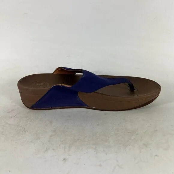 FitFlop Lulu Toe-Post Thong Women's 8 Blue Suede Slip-On Flip Flop Sandals
