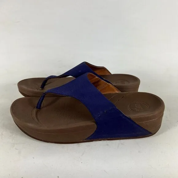 FitFlop Lulu Toe-Post Thong Women's 8 Blue Suede Slip-On Flip Flop Sandals
