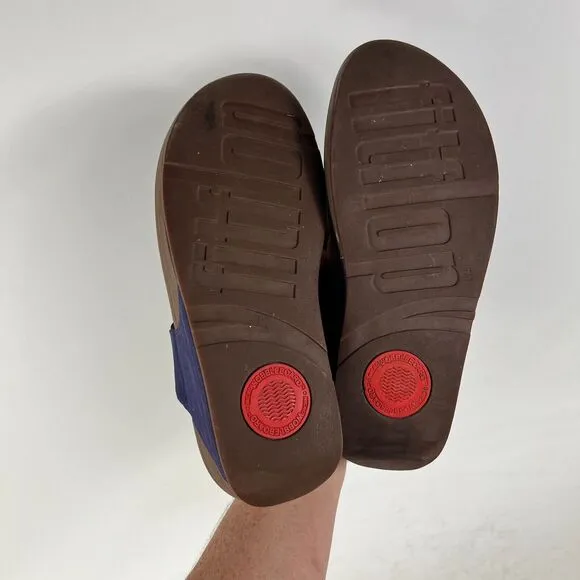 FitFlop Lulu Toe-Post Thong Women's 8 Blue Suede Slip-On Flip Flop Sandals