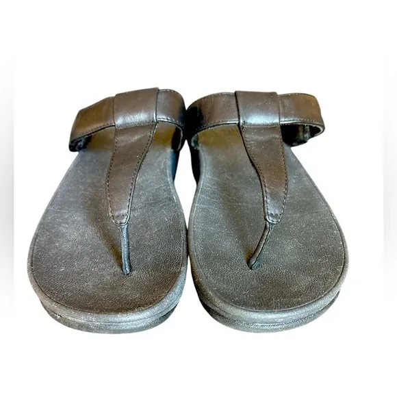 FitFlop Mina Black Padded Leather Toe Thong Sandals, Size 8, Casual Comfort
