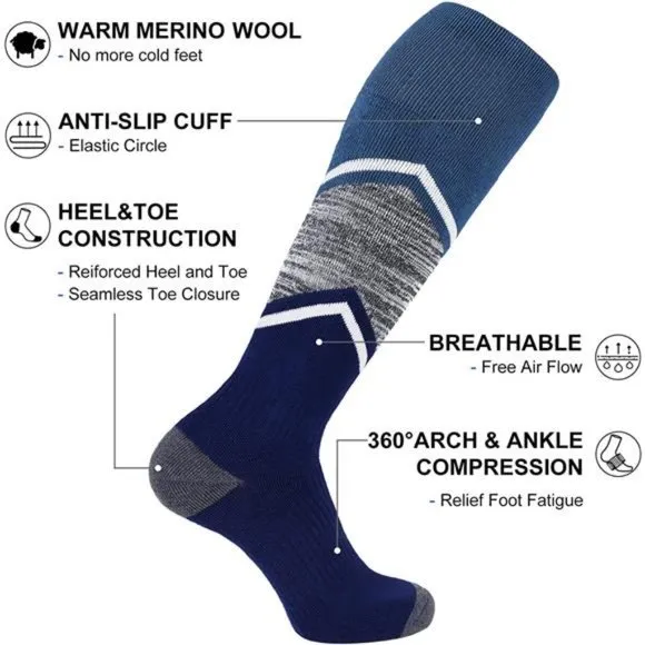 FITRELL 2/3 Pack Ski Socks for Skiing Snowboarding, Full Cushioned Winter Wool