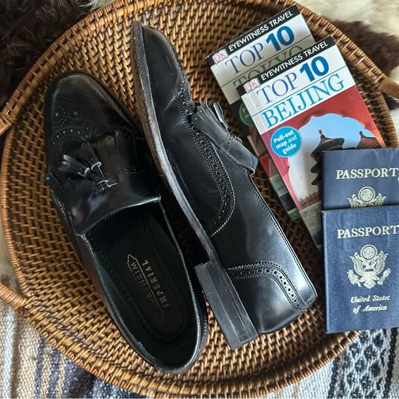 Florsheim Imperial Lexington Black Leather Wing Tip Tassel Loafers 10.5