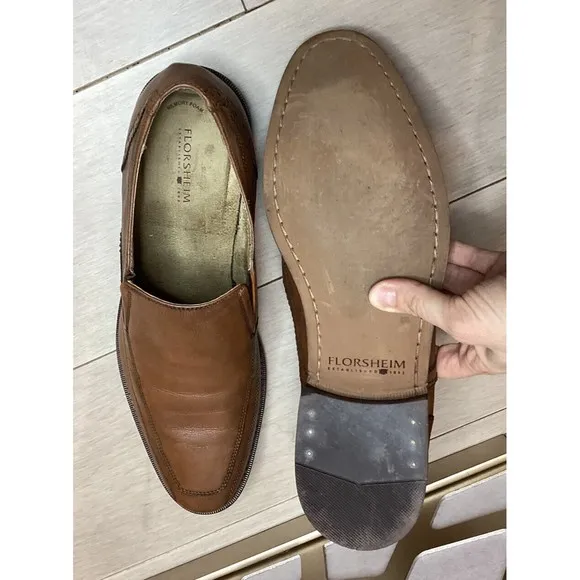 FLORSHEIM LEATHER BROWN MEN SLIP ON LOAFERS MEMORY FOAM FOOTBED 13 D Gore