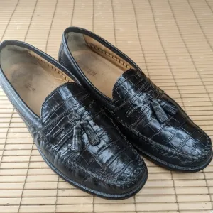 Florsheim Men's Size 10D Black Leather Alligator Print Tassel Loafers. 312pm