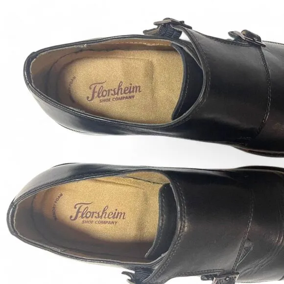 FLORSHEIM Montinaro Monk Strap Black Leather Loafers, Size 10.5