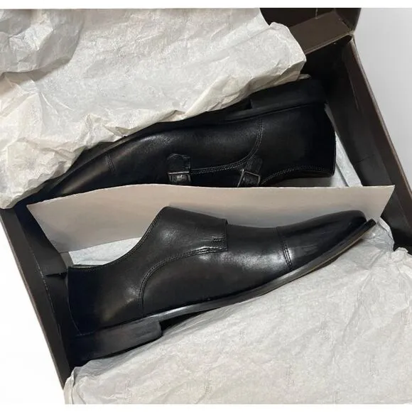 FLORSHEIM Montinaro Monk Strap Black Leather Loafers, Size 10.5