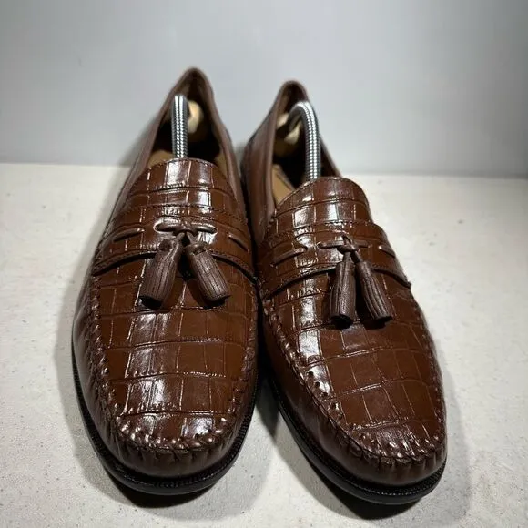 FLORSHEIM Pisa Tassel Loafers 18469 Size 10D Brown Leather Crocodile new
